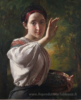 Fille avec des prunes