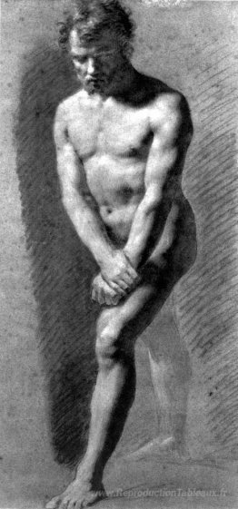 Nude masculin saisissant ses poignets