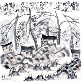 Grues en pleurant dans le pin bosquet