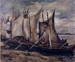 Bateaux de pêche. Sécher les voiles.