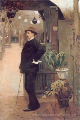 Le peintre Miguel Utrillo dans les jardins du Moulin de la Galet