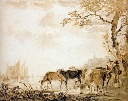 Paysage avec des vaches