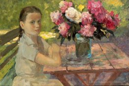 Fille aux pivoines