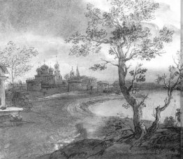 Paysage avec une rivière par une nuit au clair de lune