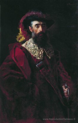 Portrait de l'homme en costume en velours rouge