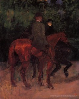 Homme et femme chevauchant les bois