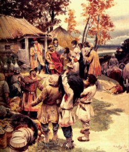 Russe Knyaz Igor exprime l'hommage des Drevlyans en 945