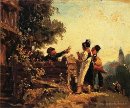 Filles Swabien à une clôture de jardin