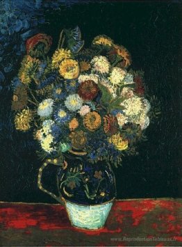 Vase de vie morte avec Zinnias