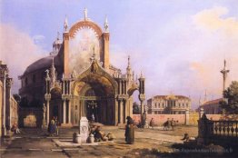 Capriccio d'une église ronde avec un portique gothique élaborée