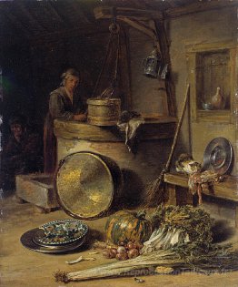 Intérieur paysan avec femme à un puits