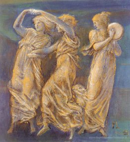 Trois figures féminines dansant et jouant