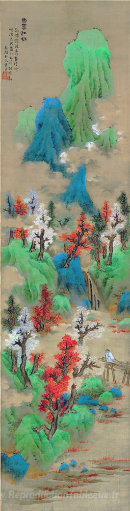 Nuages ​​blancs et arbres rouges