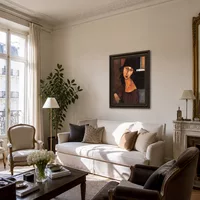 Jeanne Hebuterne avec chapeau et collier — Appartement parisien