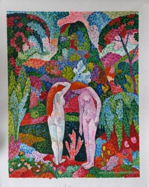 Baigneurs: deux nus dans un paysage exotique