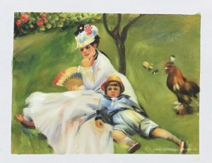 Camille Monet et son fils Jean dans le jardin d'Argenteuil