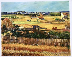 Récolte à La Crau, avec Montmajour en arrière-plan