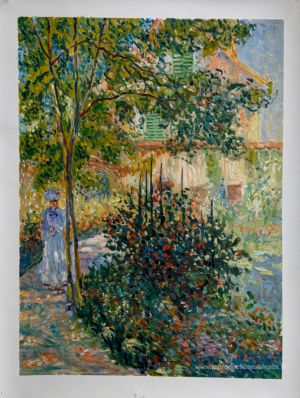Camille Monet dans le jardin de la maison d'Argenteuil