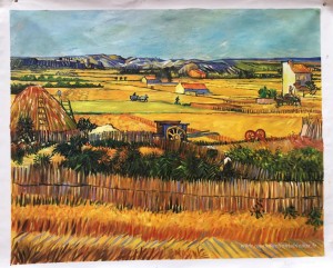 Récolte à La Crau, avec Montmajour en arrière-plan